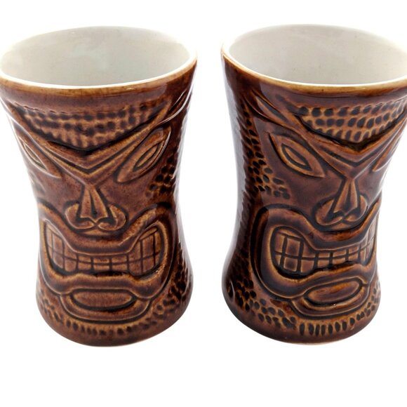Daga Tiki Mugs Ceramic Warrior Lot 2 Brown Hawaii Honda 1985 Cars - Picture 1 of 7